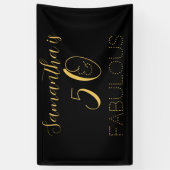 50 en geweldige naam Black Gold Birthday Party Spandoek (Verticaal)