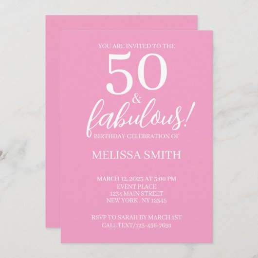 50 en geweldige roze 50e verjaardag Uitnodiging (Voorkant / Achterkant)