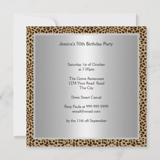 50 en geweldige uitnodiging van de Leopard Gold Pa (Achterkant)