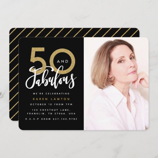 50 en geweldige uitnodiging voor verjaardagsfeestf (Voorkant / Achterkant)