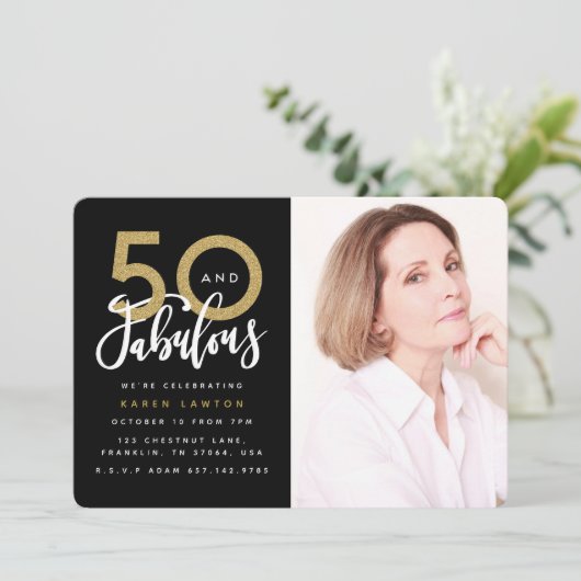 50 en geweldige uitnodiging voor verjaardagsfeestf (Staand voorkant)