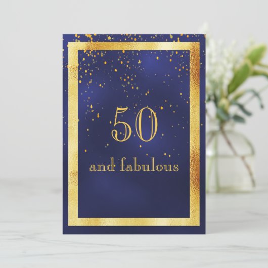 50 en geweldige verjaardagsfeestdag gouden lijst b kaart (Staand voorkant)
