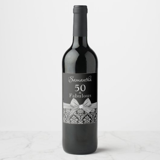 50 en geweldige verjaardagsfeestdag monogram wijn wijn etiket (Voorkant)