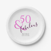 50 en geweldige verjaardagsfeestje roze glitter gi papieren bordje (Voorkant)
