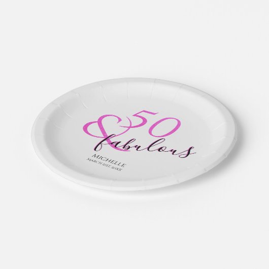 50 en geweldige verjaardagsfeestje roze glitter gi papieren bordje (Gekanteld)