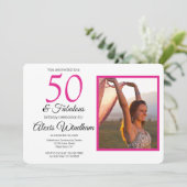 50 en geweldige verjaardagsuitnodiging met foto kaart (Staand voorkant)