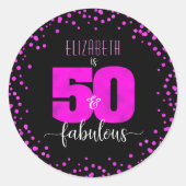 50 en geweldige verjaardagszwart, roze folie stipp ronde sticker (Voorkant)