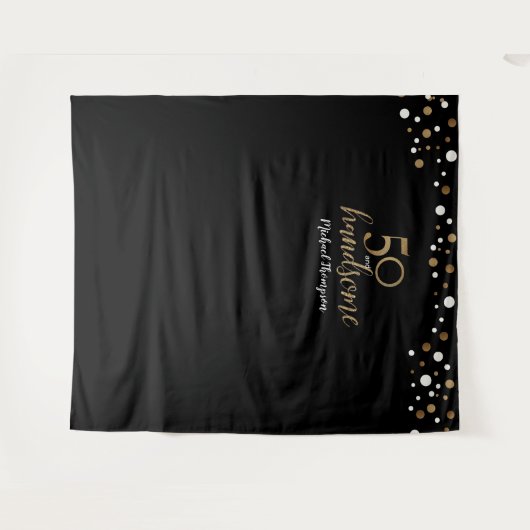 50 en knap 50ste verjaardag Zwart Goud achtergrond Wandkleed (Voorkant (horizontaal))