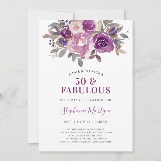 50 en Paarse bloementeelt van de Beusty Mauve Kaart (Voorkant)