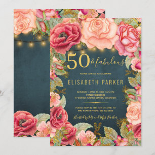50 en prachtig bloemrijk elegant 50ste verjaardags kaart