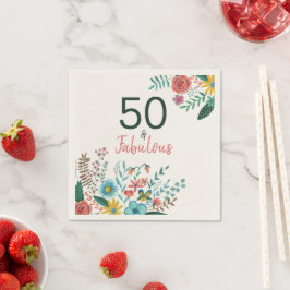 50 en prachtig groen elegant bloemenschilderij in  servet