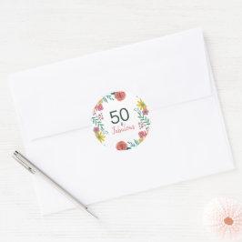 50 en prachtig groen elegant bloemschilderij c ronde sticker