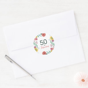 50 en prachtig groen elegant bloemschilderij c ronde sticker