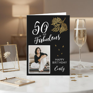 50 en Prachtig Loof 50ste Verjaardag Fotokaart Kaart