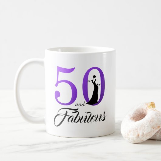 50 en prachtig paars folie 50e verjaardag koffiemok (Met donut)