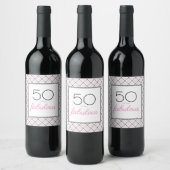 50 en prachtig roze verjaardag wijn etiket (Flessen)
