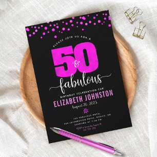 50 en prachtig verjaardag hete roze glamour stippe kaart
