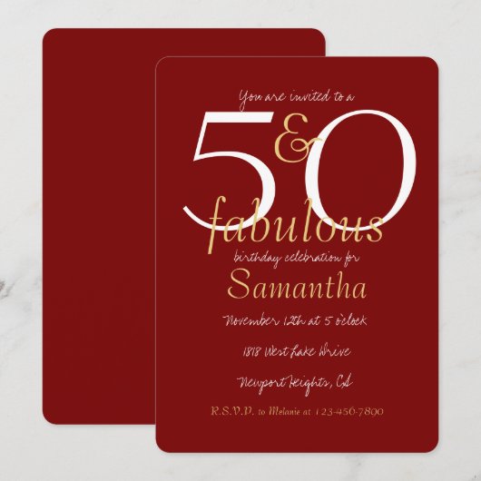 50 en prachtige gouden rode 50e verjaardag kaart (Voorkant / Achterkant)