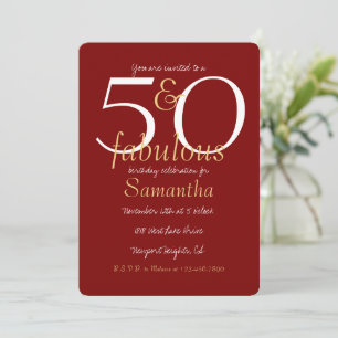 50 en prachtige gouden rode 50e verjaardag kaart