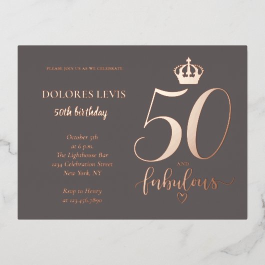 50 en prachtige Roos gouden verjaardag Folie Uitnodiging Briefkaart (Voorkant)