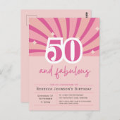 50 en prachtige Roze 50ste verjaardag uitnodiging (Voorkant / Achterkant)