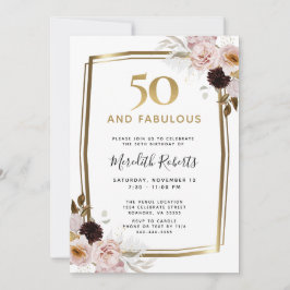 50 en Prachtige Roze Rozen Gouden Metallic Verjaar Kaart