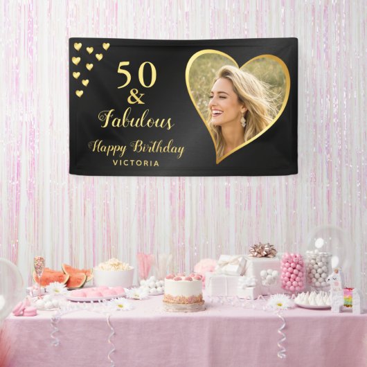 50 en prachtige zwart gouden foto spandoek (Feest)