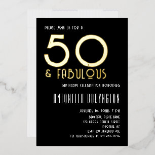 50 en prachtige zwarte witte gouden retro typograf folie uitnodiging