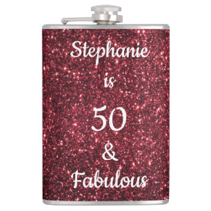50. en verbluffend Birthday Burgundy Red Pink Glit Heupfles