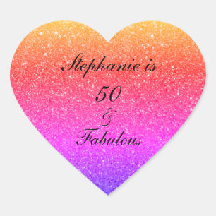 50 en verbluffend Birthday Pink Black Paars Glitte Hart Sticker