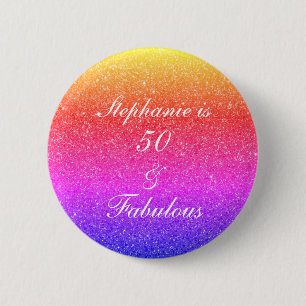 50 en verbluffend Birthday roze Paars glitter Whit Ronde Button 5,7 Cm