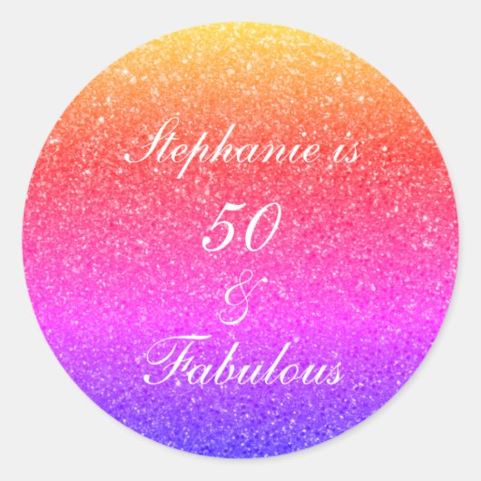 50 en verbluffend Birthday roze Paars glitter Whit Ronde Sticker (Voorkant)