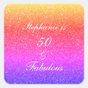 50 en verbluffend Birthday Roze Paars Glitter Whit Vierkante Sticker