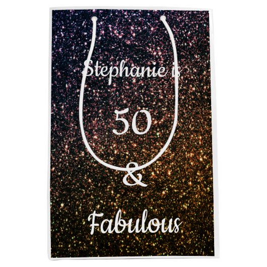 50 en verbluffend goudglitter (gouden gouden goude medium cadeauzakje (Voorkant)