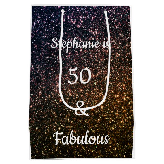 50 en verbluffend goudglitter (gouden gouden goude medium cadeauzakje (Achterkant)