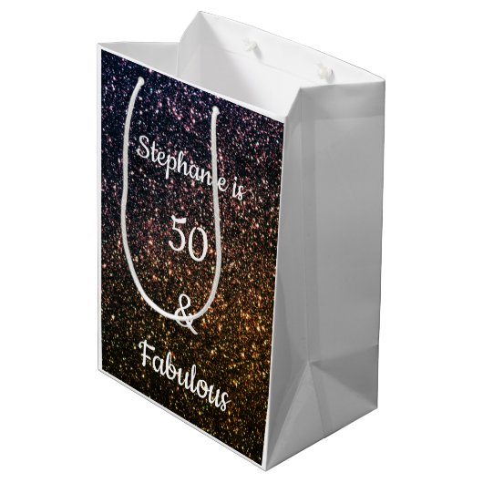 50 en verbluffend goudglitter (gouden gouden goude medium cadeauzakje (Achterkant Gekanteld)