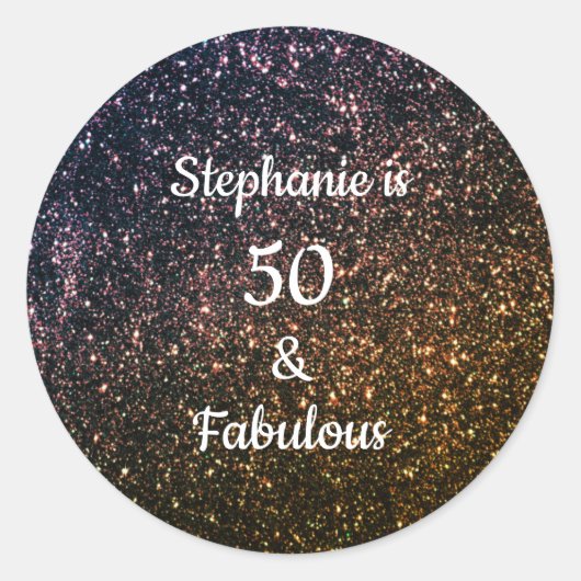 50 en verbluffend goudglitter (gouden gouden goude ronde sticker (Voorkant)