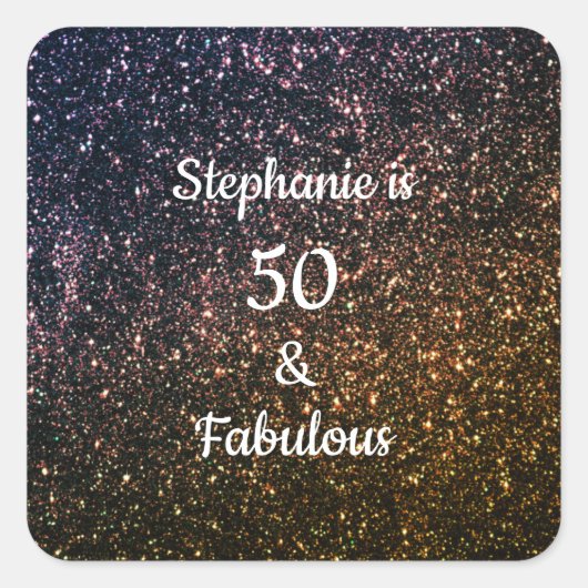 50 en verbluffend goudglitter (gouden gouden goude vierkante sticker (Voorkant)