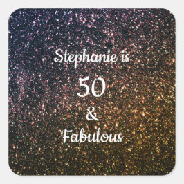 50 en verbluffend goudglitter (gouden gouden goude vierkante sticker