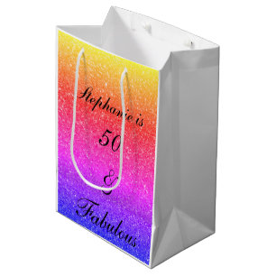 50 en verbluffend Paars glitter op zaterdag Medium Cadeauzakje