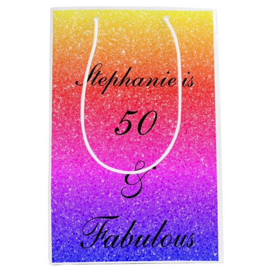 50 en verbluffend Paars glitter op zaterdag Medium Cadeauzakje (Voorkant)