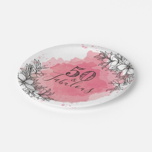 50 en verbluffend. Verjaardag. Bloemen in de Water Papieren Bordje (Gekanteld)