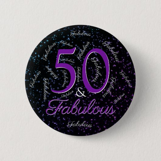 50 en verbluffende Birthday Glam Paars Black Elega Ronde Button 5,7 Cm (Voorkant)
