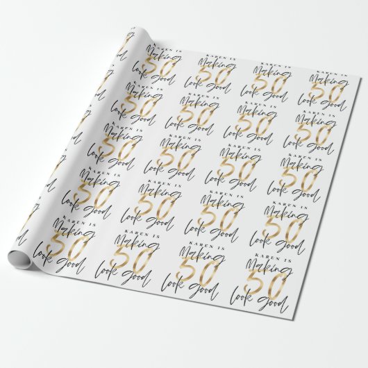 50 er goed uit laten zien gouden verjaardagscadeau cadeaupapier (Uitgerold)