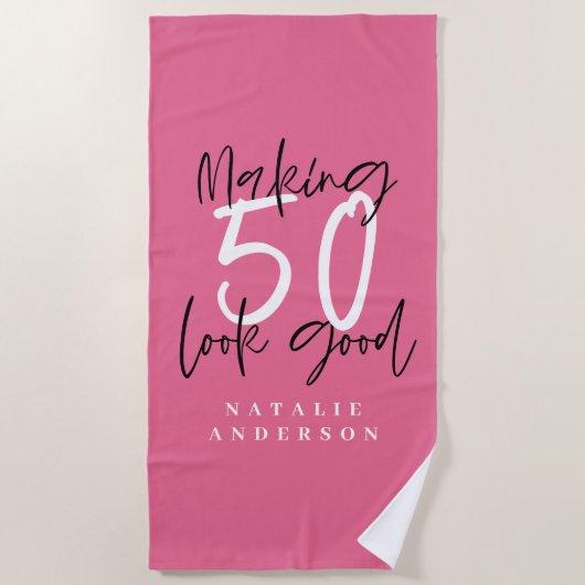 50 er goed uit laten zien kleurrijke typografie ve strandlaken (Voorkant)