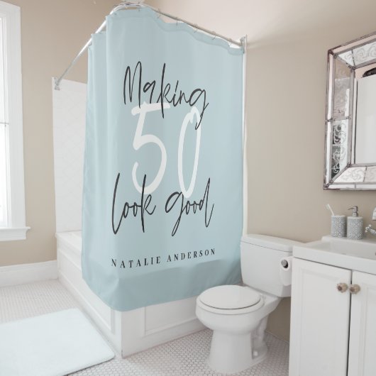 50 er goed uitzien chique moderne verjaardag douchegordijn (In situ)