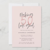 50 er goed uitzien, roze glitter verjaardag (Voorkant)