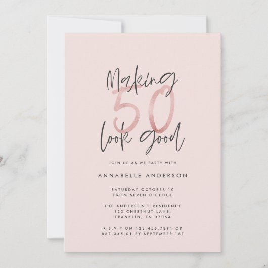 50 er goed uitzien, roze glitter verjaardag (Voorkant)