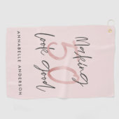 50 er goed uitzien, roze glitter verjaardag golfhanddoek (Horizontaal)