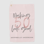 50 er goed uitzien, roze glitter verjaardag golfhanddoek (Voorkant)